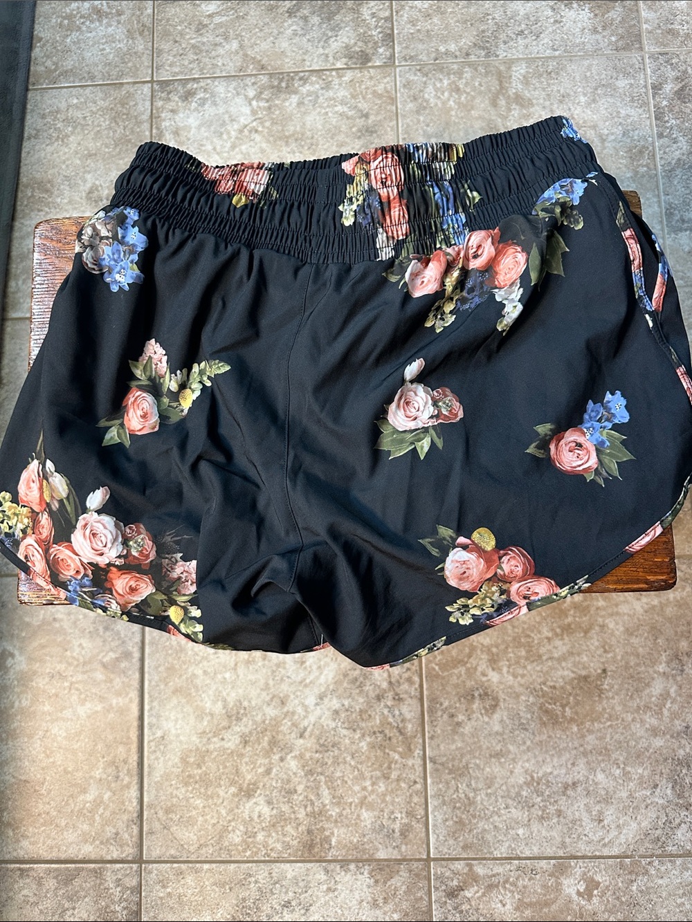 Albion lined Black Floral Athletic Shorts with Drawstring - Picture 2 of 3